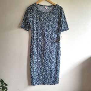 Lularoe Julia Dress, Blue Multi Geo, Size Medium,‎ NWT